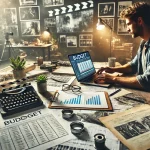 Filmmaker planning a budget with a laptop and notes