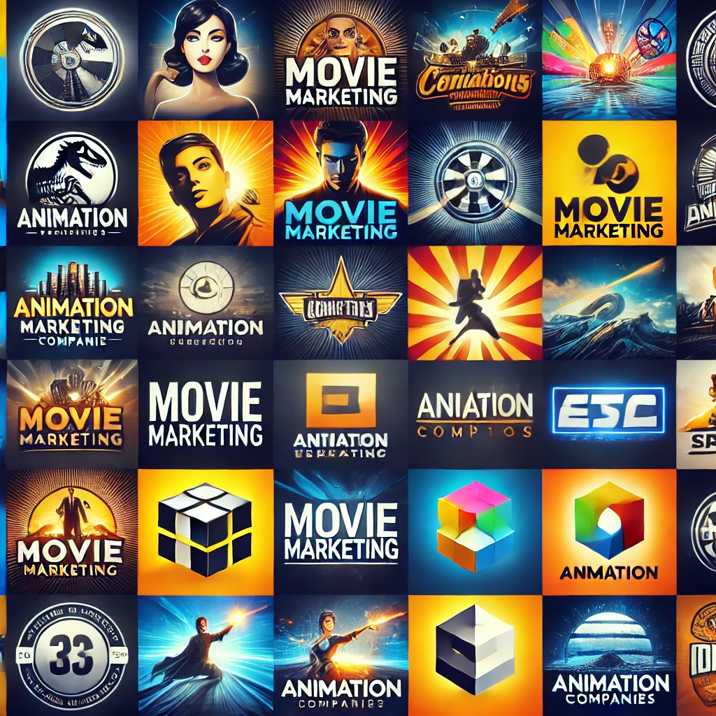 Movie Marketing Companies: Crafting the Magic Behind Film Promotion 3 DALL·E 2024 08 05 17.37.56 A dynamic collage of logos from leading movie marketing companies. The logos are presented in a modern visually appealing grid format with a clean ba